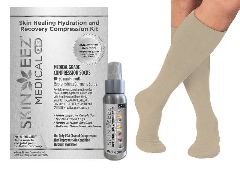 Skineez Magnesium Medical Compression Kit 10-20 mmHg and Replenishing Spray Skin Healing Hydration and Recovery