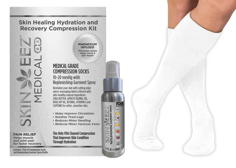 Skineez Magnesium Medical Compression Kit 10-20 mmHg and Replenishing Spray Skin Healing Hydration and Recovery