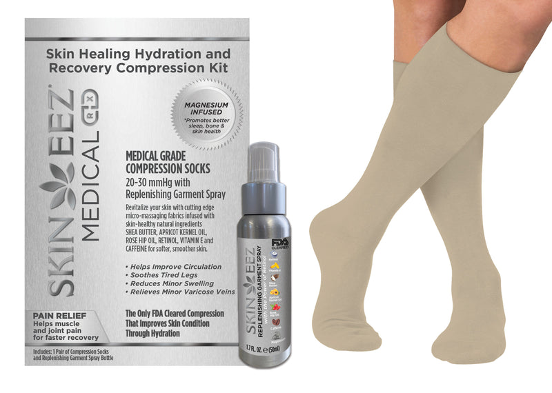 Skineez Magnesium Medical Compression Kit 20-30 mmHg and Replenishing Spray Skin Healing Hydration and Recovery
