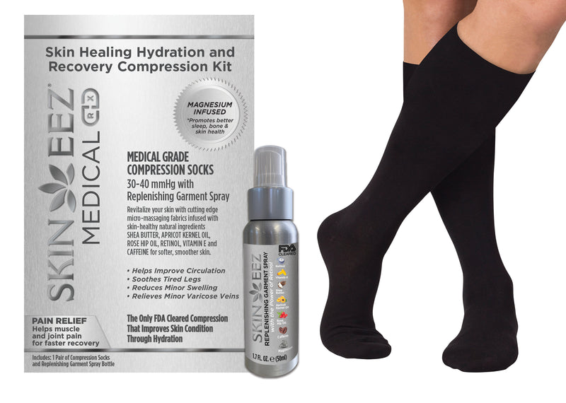 Made in USA Magnesium Medical Compression Kit 30-40 mmHg and Replenishing Spray Skin Healing Hydration and Recovery