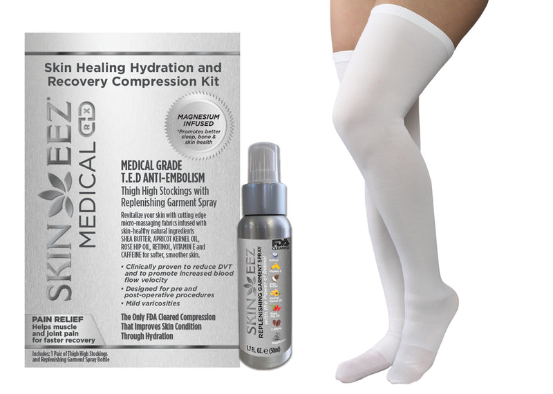Made in USA Magnesium Medical Compression Kit T.E.D Anti-Embolism Thigh High Stocking and Replenishing Spray Skin Healing Hydration and Recovery