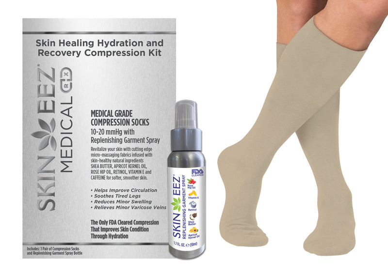 Made in USA Skin Healing Hydration and Recovery Medical Compression Kit 10-20 mmHg and Replenishing Spray