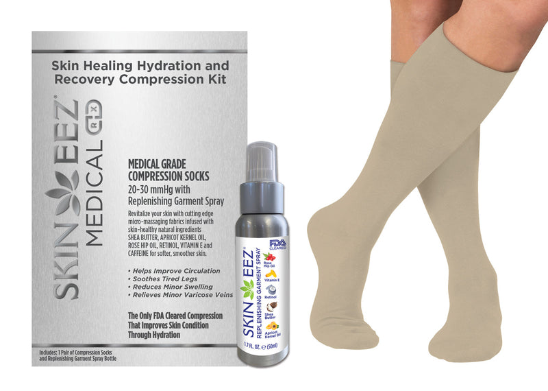 Made in USA Skin Healing Hydration and Recovery Medical Compression Kit 20-30 mmHg and Replenishing Spray
