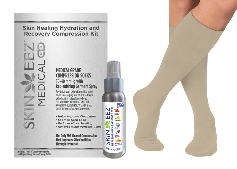 Made in USA Skin Healing Hydration and Recovery Medical Compression Kit 30-40 mmHg and Replenishing Spray