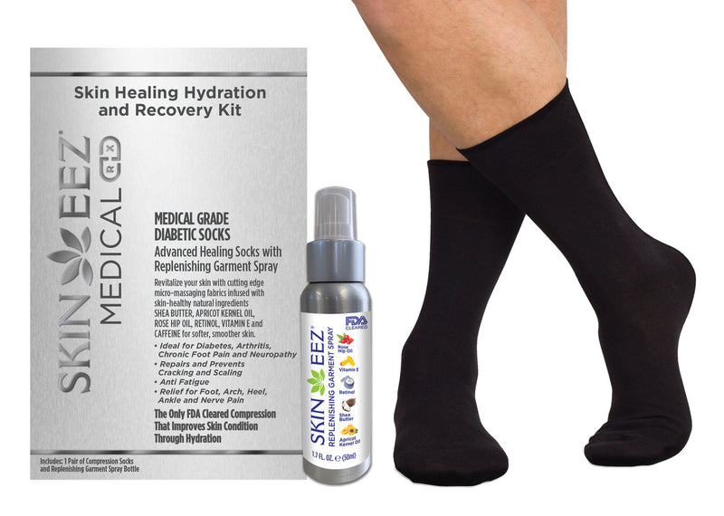 Made in USA Skin Healing Hydration and Recovery Medical Compression Kit Seamless Moisturizing Diabetic Socks and Replenishing Spray