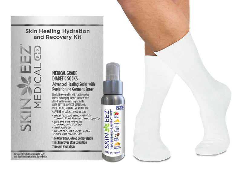 Made in USA Skin Healing Hydration and Recovery Medical Compression Kit Seamless Moisturizing Diabetic Socks and Replenishing Spray