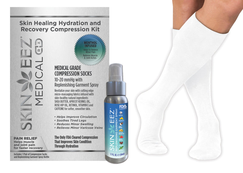 Made in USA Skin Healing Hydration and Recovery Menthol Medical Compression Kit 10-20 mmHg and Replenishing Spray