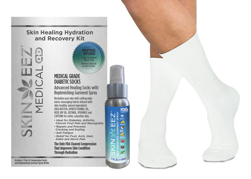 Made in USA Skin Healing Hydration and Recovery Menthol Medical Compression Kit Seamless Moisturizing Diabetic Socks and Replenishing Spray
