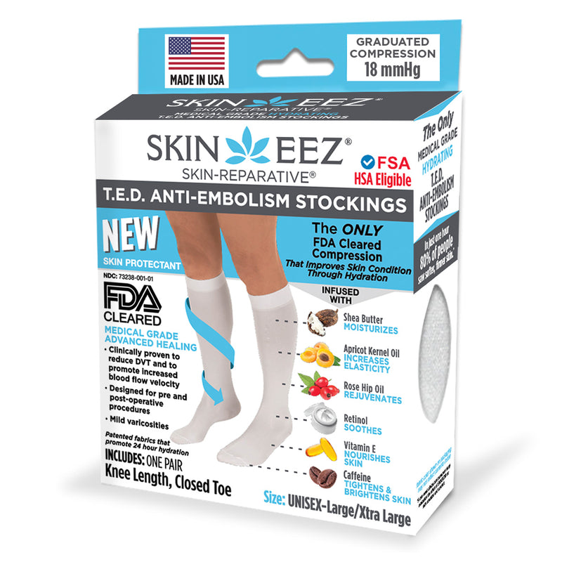 Made in USA Best T.E.D Anti-Embolism Knee High Socks 18mmHg Moisturizing